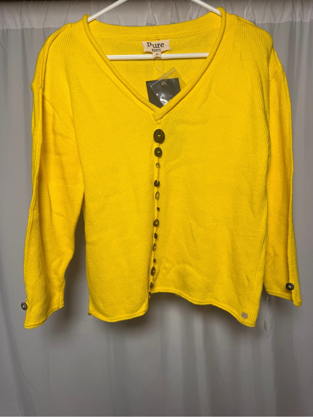 Pure Knits V Neck Yellow Knit Womens Sweater Small NWT